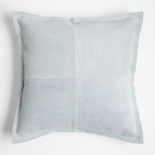 Hyde Pieced Suede 23x23 Light Grey Throw Pillow with Feather Insert - Image 0
