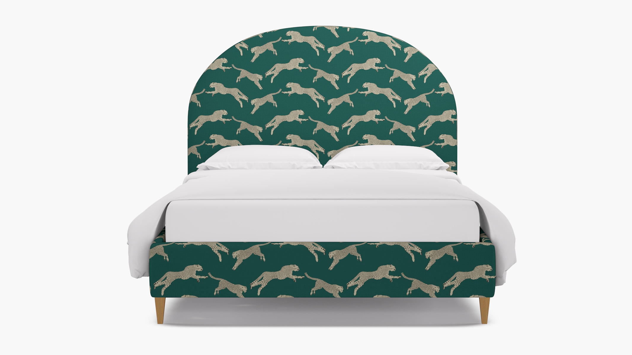 Demilune Bed, Polo Green Cheetah, Natural Square Tapered Leg, King - Image 0