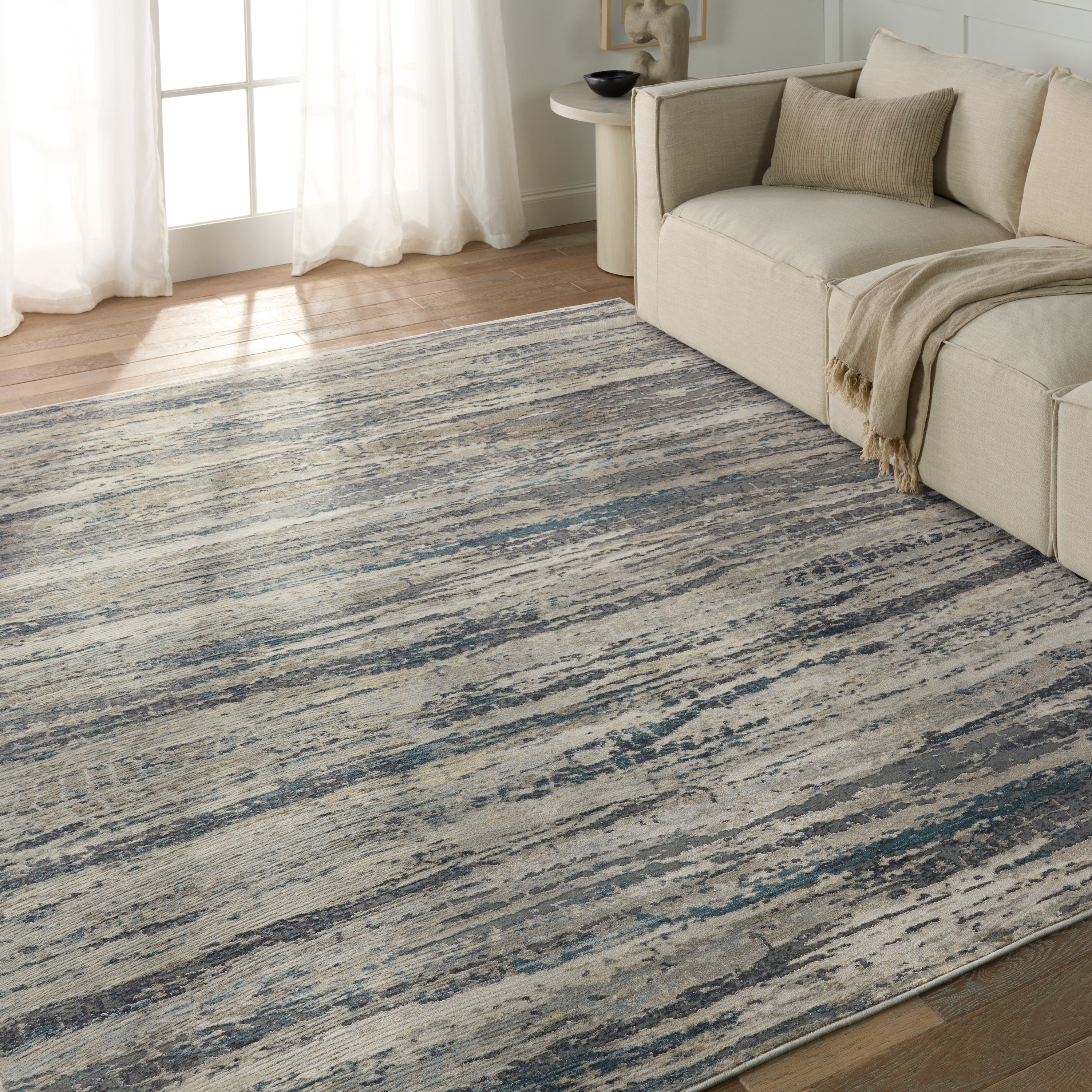 Anomia Abstract Blue/ Taupe Area Rug (6'6"X9'6") - Image 4