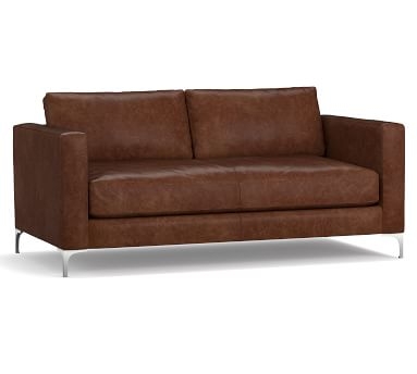 Jake Leather Sofa 85" with Brushed Nickel Legs, Down Blend Wrapped Cushions, Vintage Caramel - Image 2