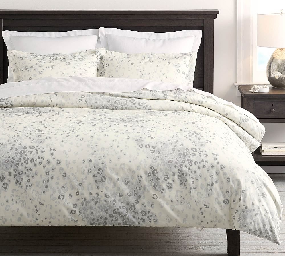 Snow Leopard Percale Duvet Cover, Full/Queen, White - Image 0