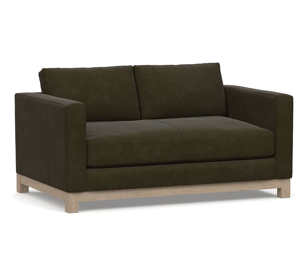 Jake Leather Apartment Sofa 63" with Wood Legs, Down Blend Wrapped Cushions, Aviator Blackwood - Image 0