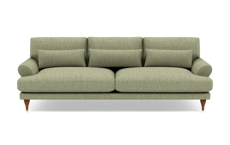 Maxwell Sofa with Green Sprout Fabric and Oiled Walnut with Brass Cap legs - Image 0