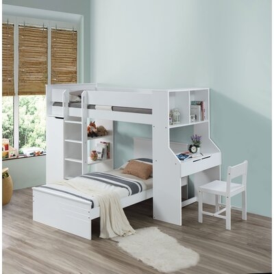 Henrikke Twin over Twin L Bed with Desk, Shelves and 2 Drawers - Image 0