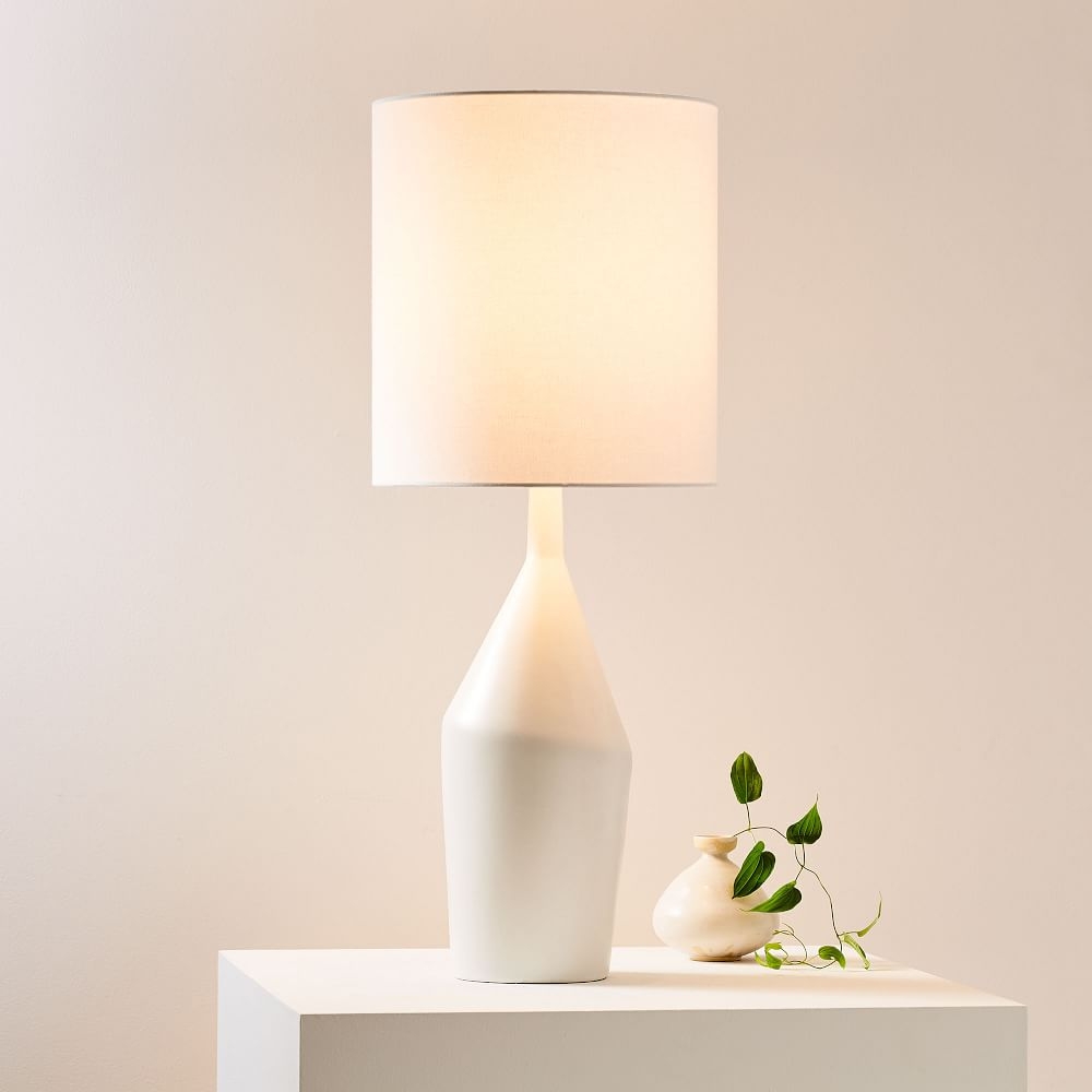 Asymmetric Ceramic Table Lamp White White Linen (31") - Image 0