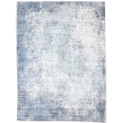 One Of A Kind  Hand-Woven Modern & Contemporary 5' X 8' Abstract Silk Blue Rug - Image 0