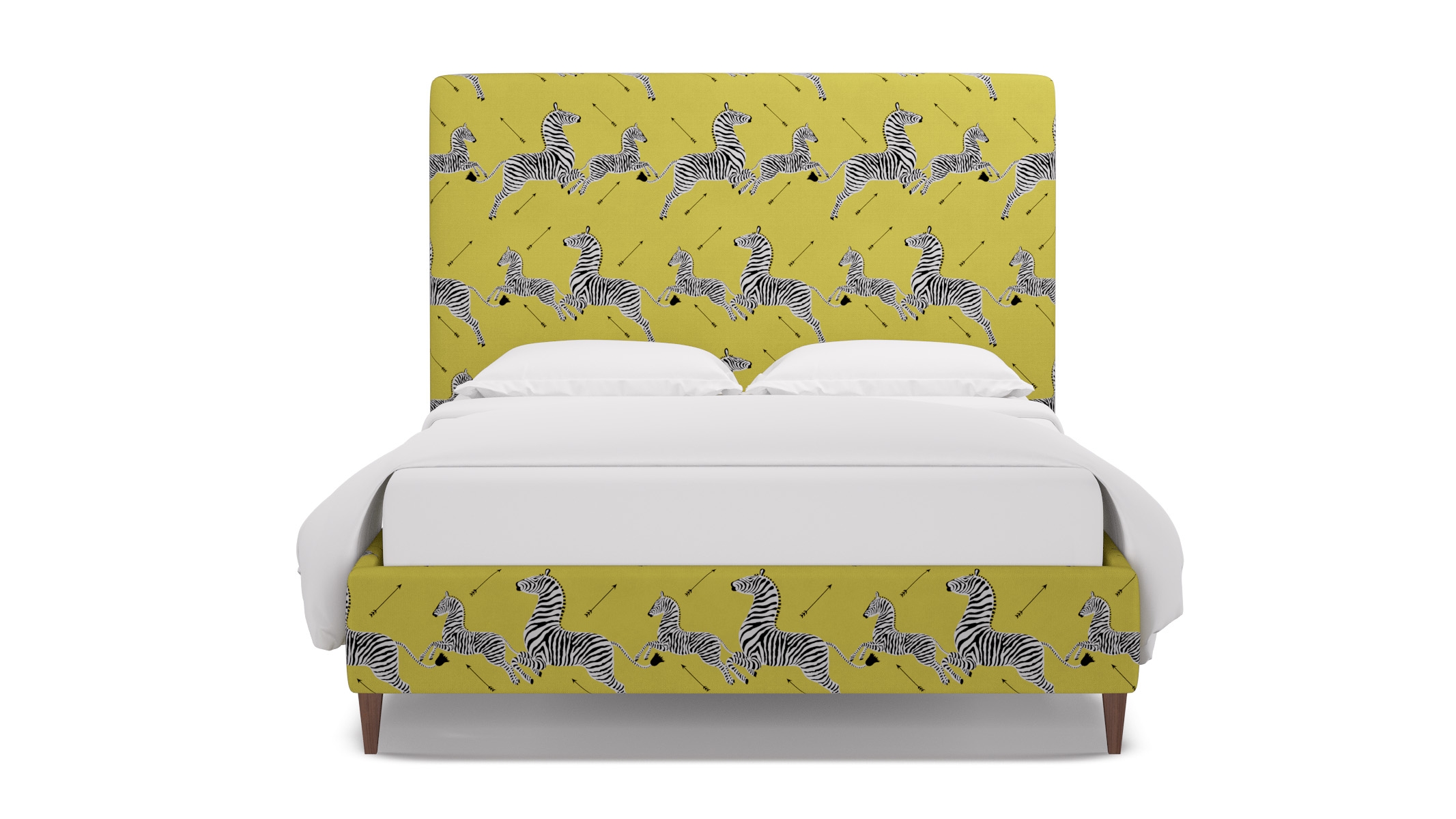 Classic Bed, Yellow Zebra, Walnut Square Tapered Leg, Queen - Image 0