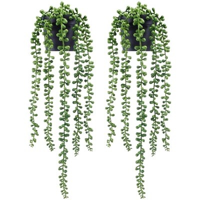 2Pcs Fake Hanging Plants, Artificial Succulent Plants String Of Pearls With Planter, Faux Plants For Wall Home Garden Decor - Image 0