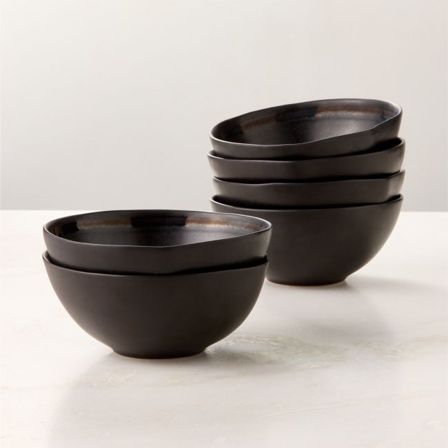 Hyacinth Black Soup Bowls with Reactive Glaze Set of 6 - Image 0