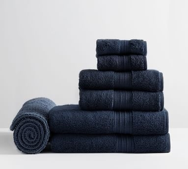 Hydrocotton Organic Bath, Hand, Washcloth Towels &amp; 1 Bath Mat, Set of 7, Porcelain Blue - Image 4