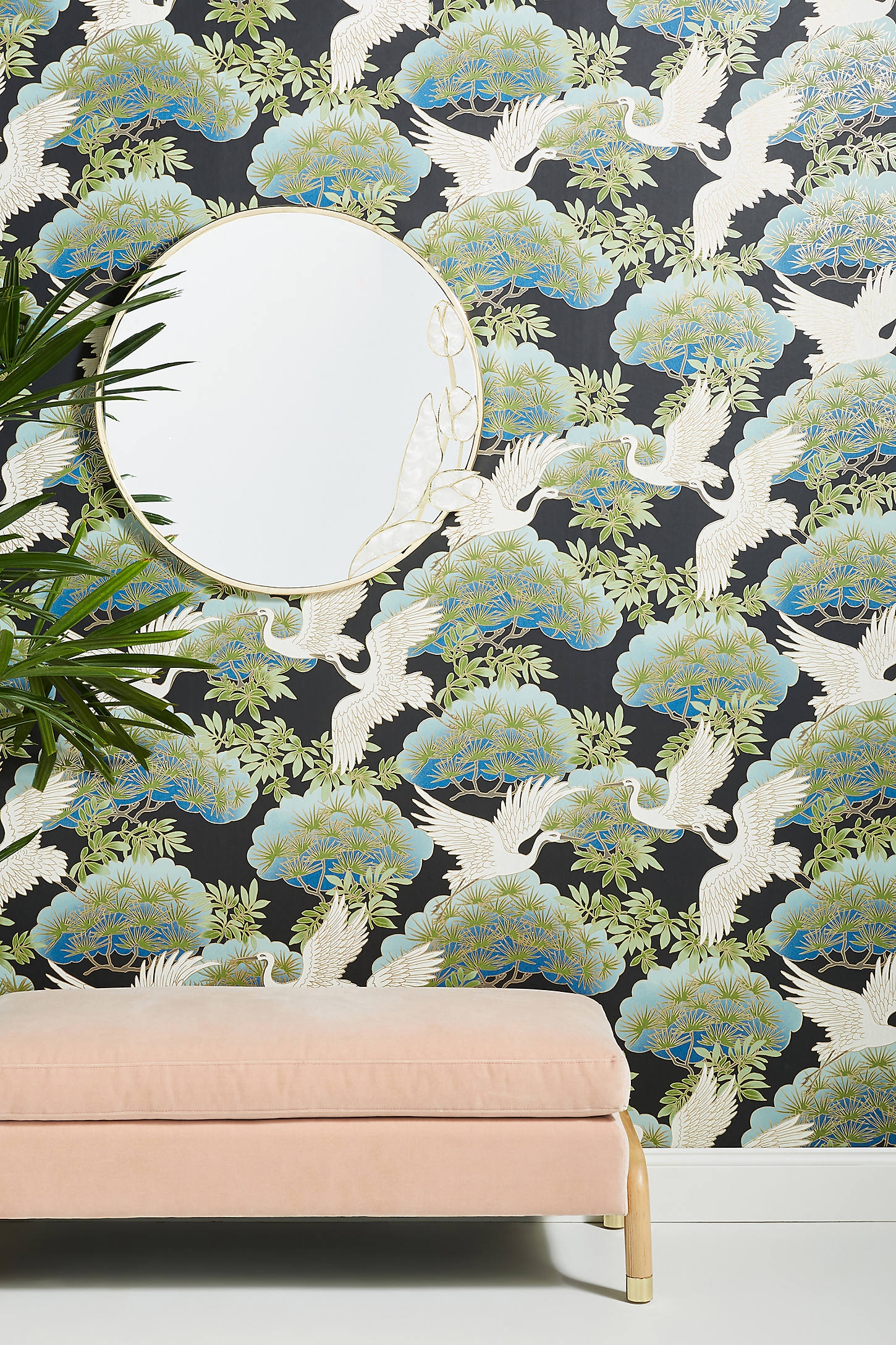 Sprig and Heron Black Floral Wallpaper - Image 0