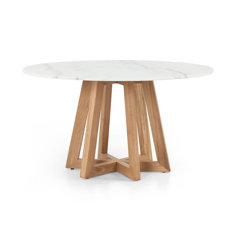 Fanned Base 55" Round Dining Table, White Marble - Image 0