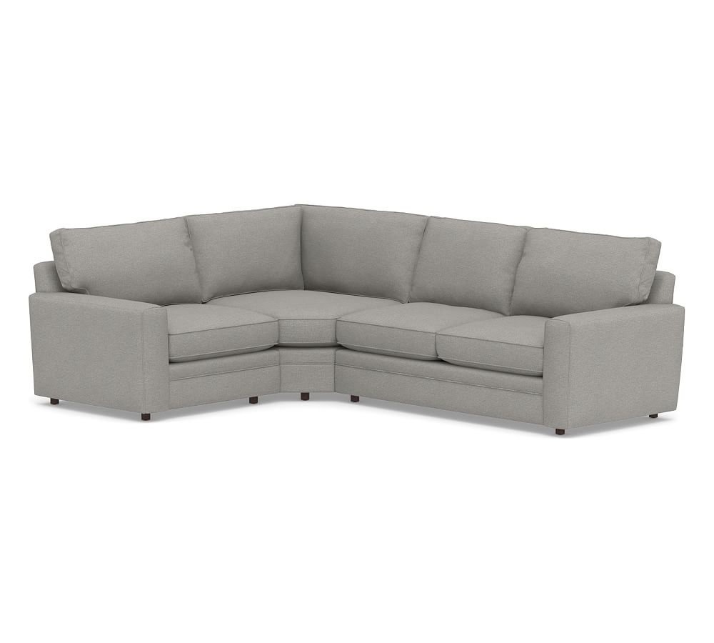 Pearce Square Arm Upholstered Right Arm 3-Piece Wedge Sectional, Down Blend Wrapped Cushions, Performance Heathered Basketweave Platinum - Image 0
