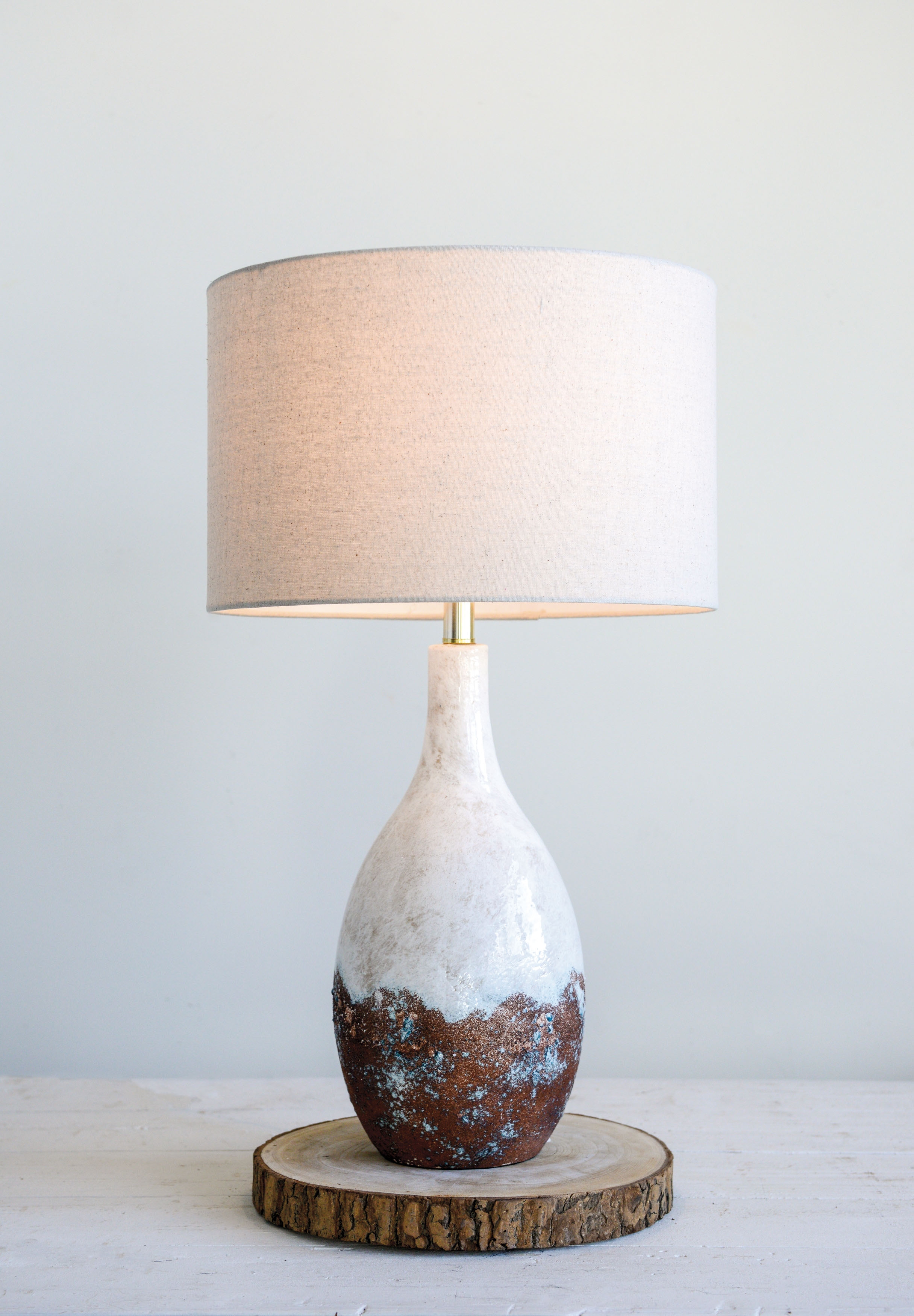 2-Tone Ceramic Table Lamp with Linen Shade (Each one will vary) - Image 1