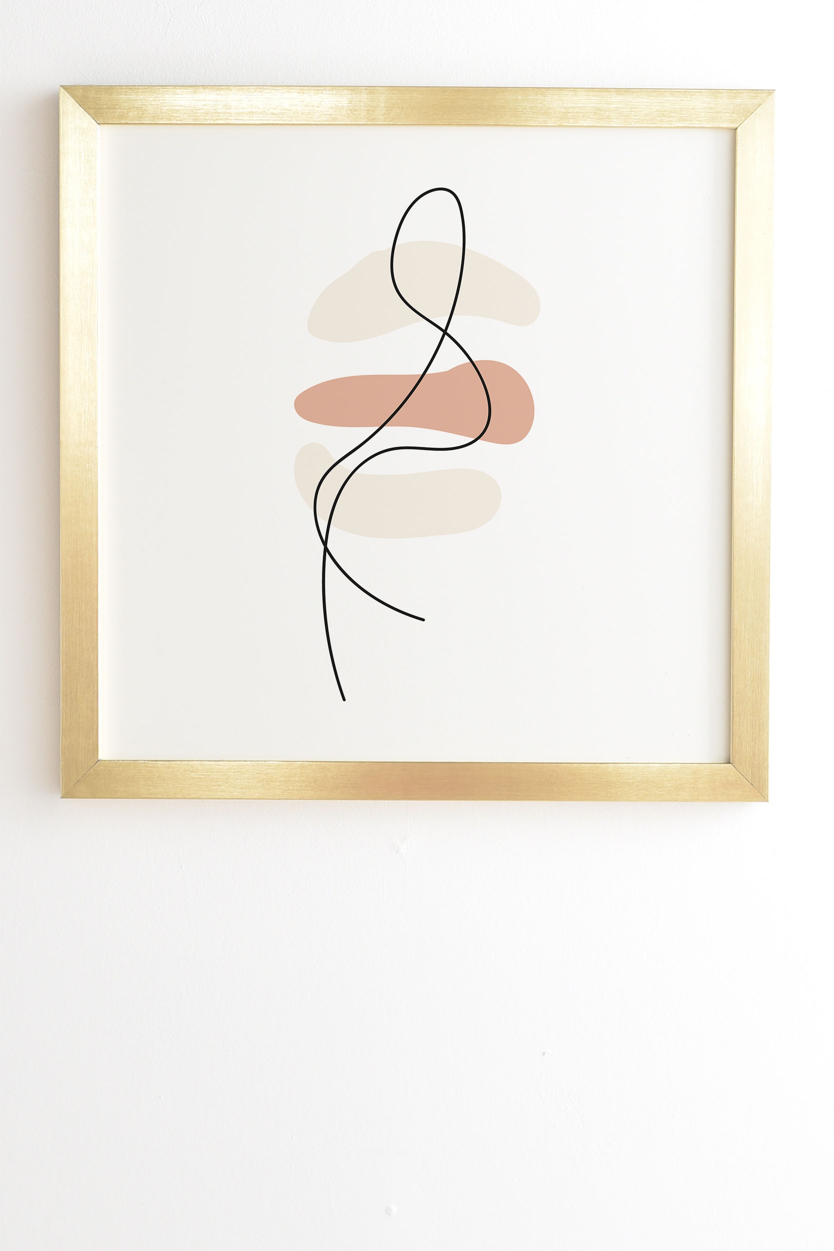 Abstract Minimal Line Beige by Mambo Art Studio - Framed Wall Art Basic Gold 19" x 22.4" - Image 1
