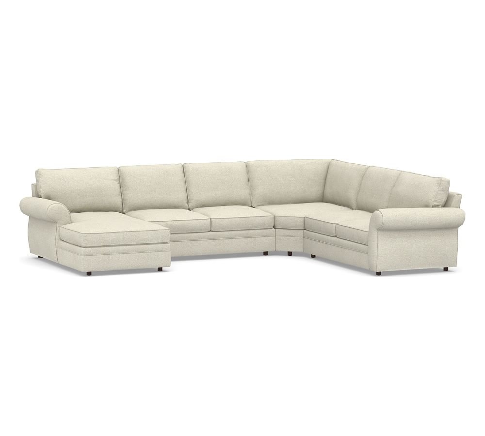 Pearce Roll Arm Upholstered Right arm 4-Piece Chaise Sectional with Wedge, Down Blend Wrapped Cushions, Performance Heathered Basketweave Alabaster White - Image 0