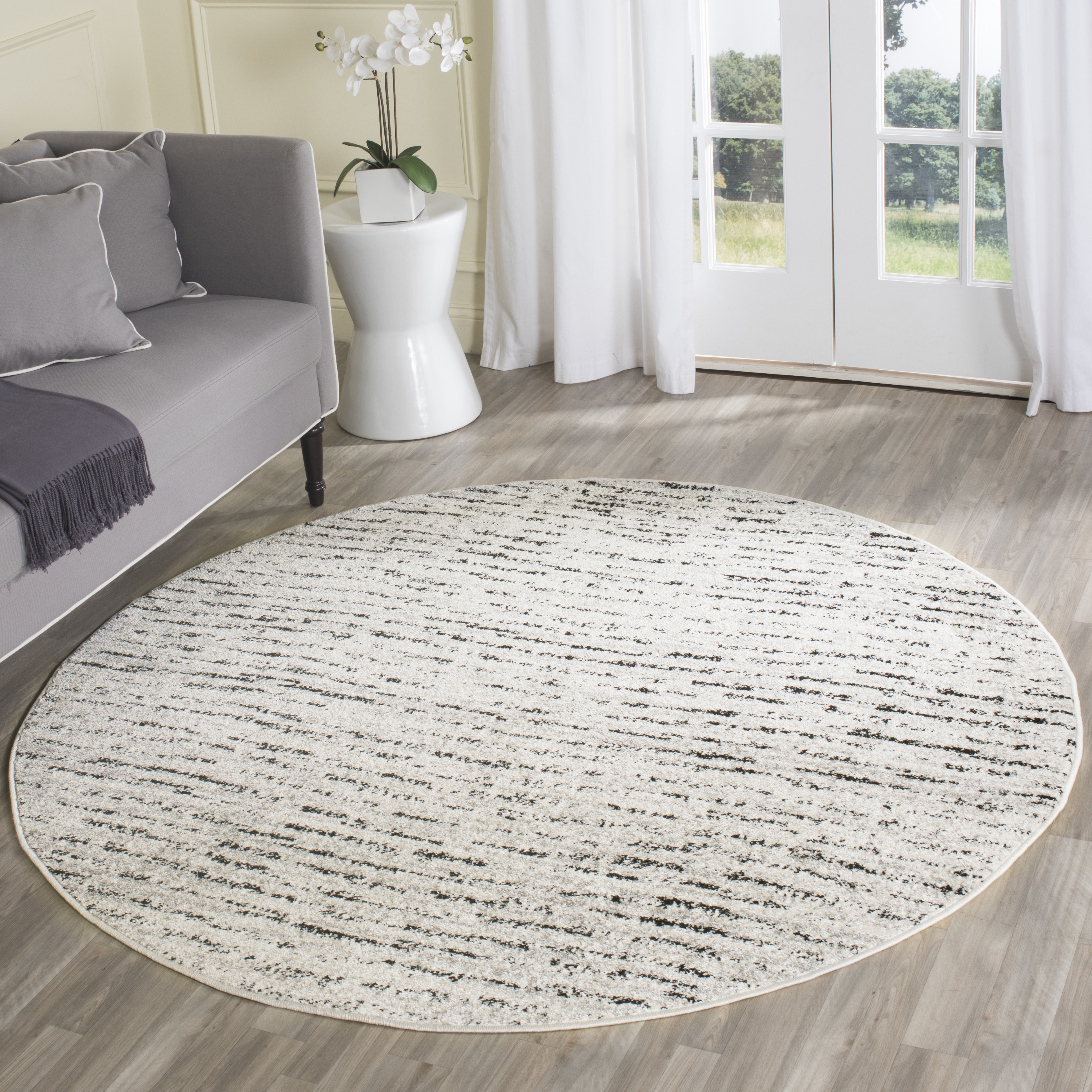 Arlo Home Woven Area Rug, ADR117B, Ivory/Silver,  6' X 6' Round - Image 1