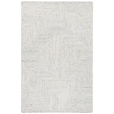 Stuttgart Geometric Handmade Tufted Wool and Cotton Light Gray/Ivory Area Rug - Image 0