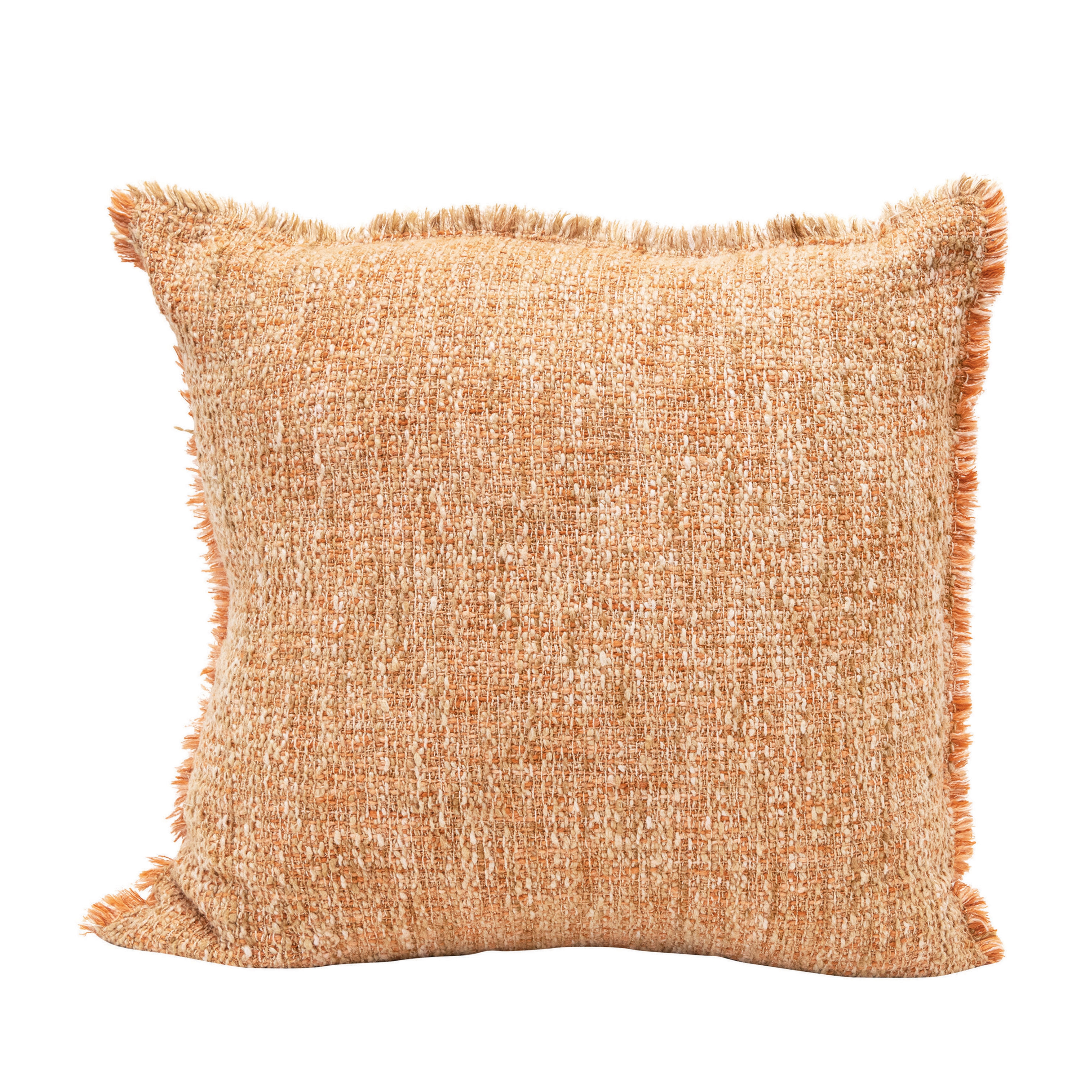 Frayed Woven Throw Pillow, Salmon, 20" x 20" - Image 0