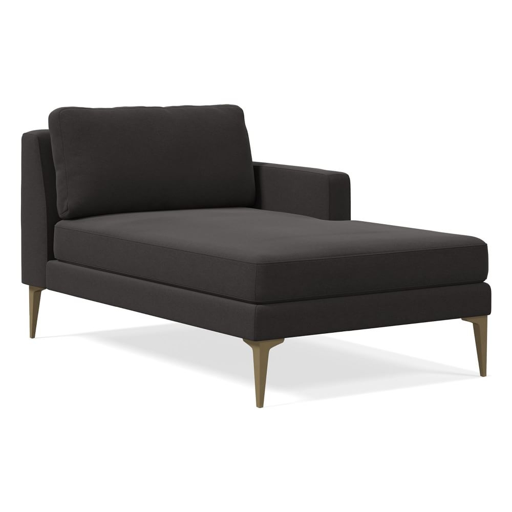 Andes Petite Right Arm Chaise, Poly, Performance Velvet, Slate, Blackened Brass - Image 0