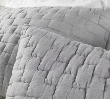 Bliss Handcrafted Linen/Cotton Quilted Sham, King, White - Image 1