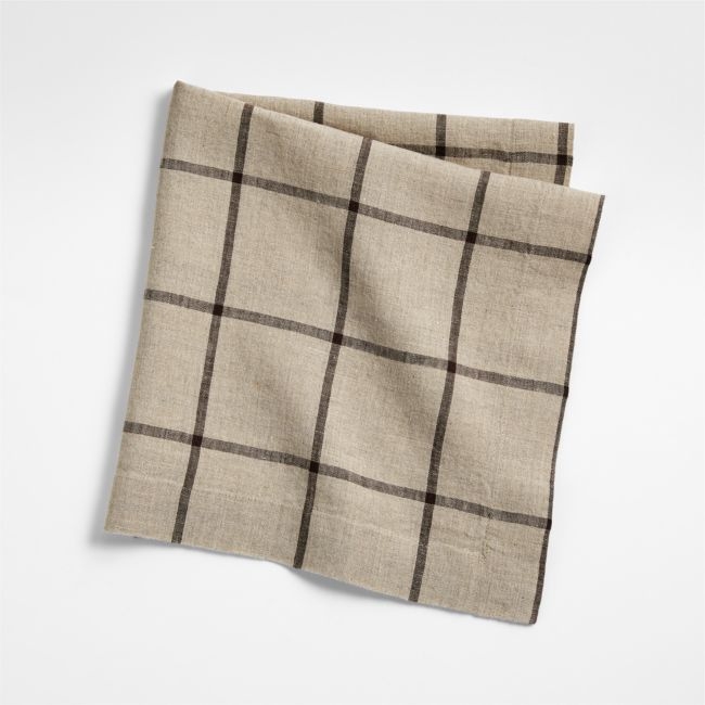 Marin Natural and Earth Brown EUROPEAN FLAX ™-Certified Linen Windowpane Plaid Napkin - Image 0