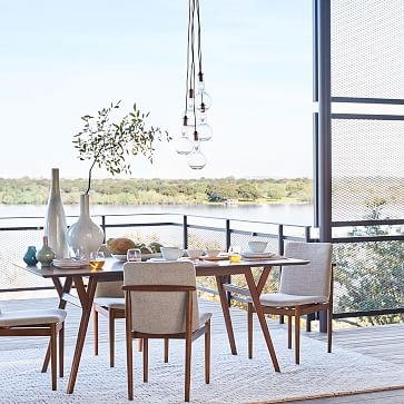 Framework Dining Chair, Performance Coastal Linen, White, Walnut - Image 1