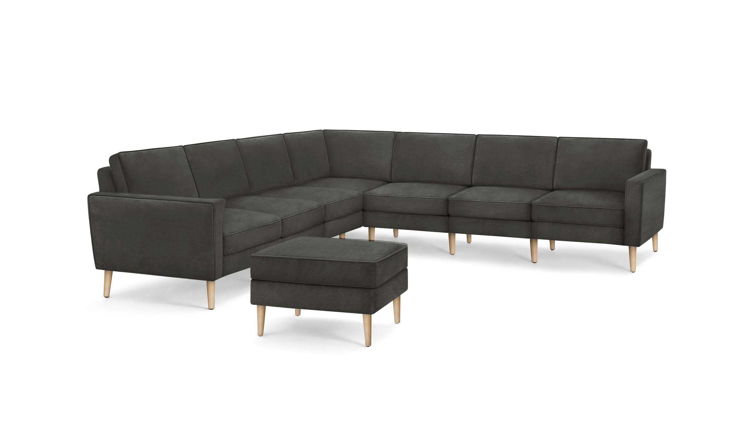 Nomad Velvet 7-Seat Corner Sectional with Ottoman - Graphite Grey - Performance Velvet / Brass - Metal - Image 5