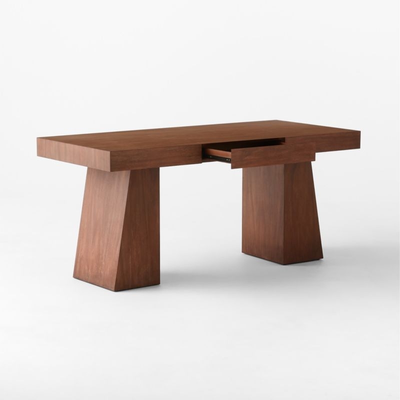 Ridge Cerused Acacia Wood Desk with Drawer - Image 3