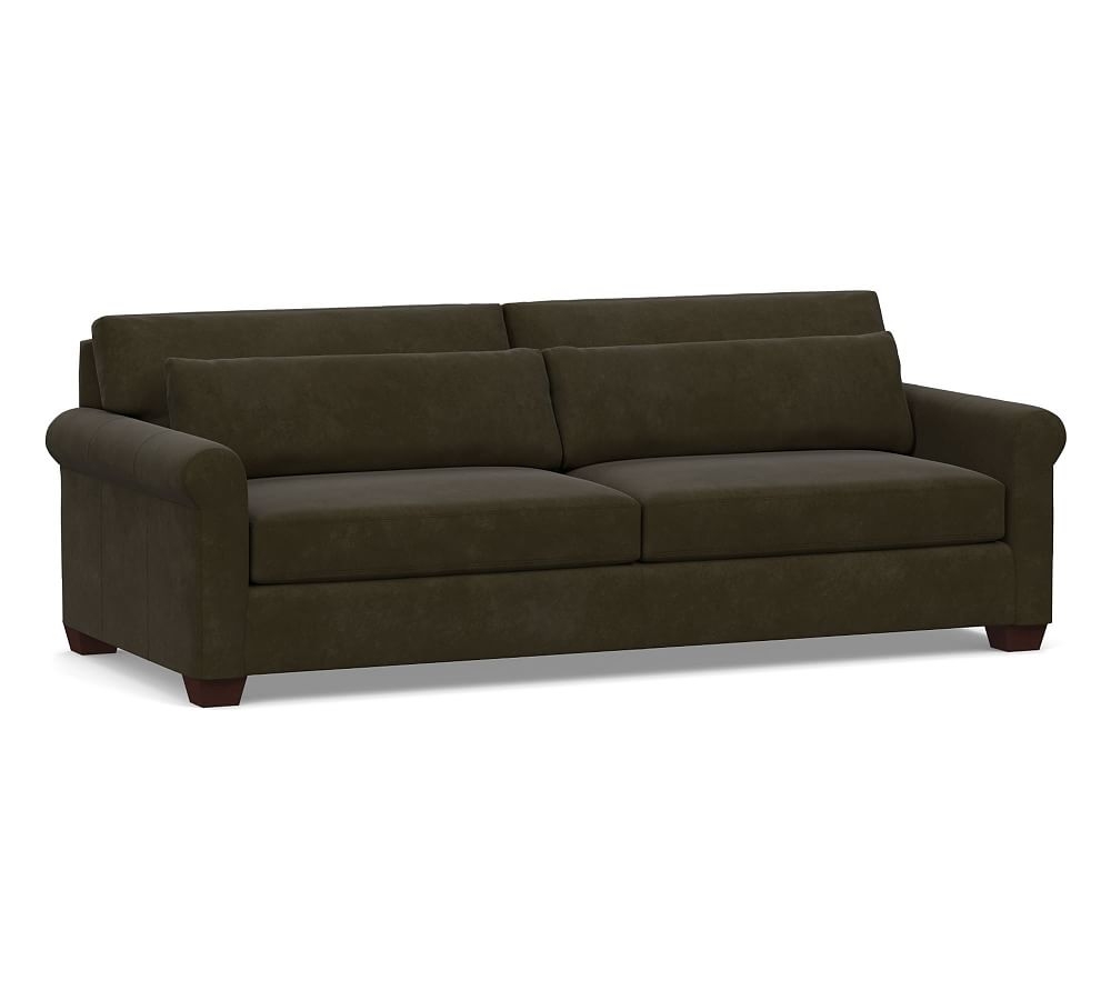 York Roll Arm Leather Deep Seat Grand Sofa 98" 2-Seater, Polyester Wrapped Cushions, Aviator Blackwood - Image 0