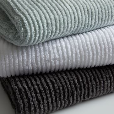 Organic Ribbed Towel, Washcloth, White - Image 1