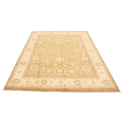 One-of-a-Kind Stambruges Hand-Knotted 2010s Ushak Khaki 9' x 12'2" Wool Area Rug - Image 0
