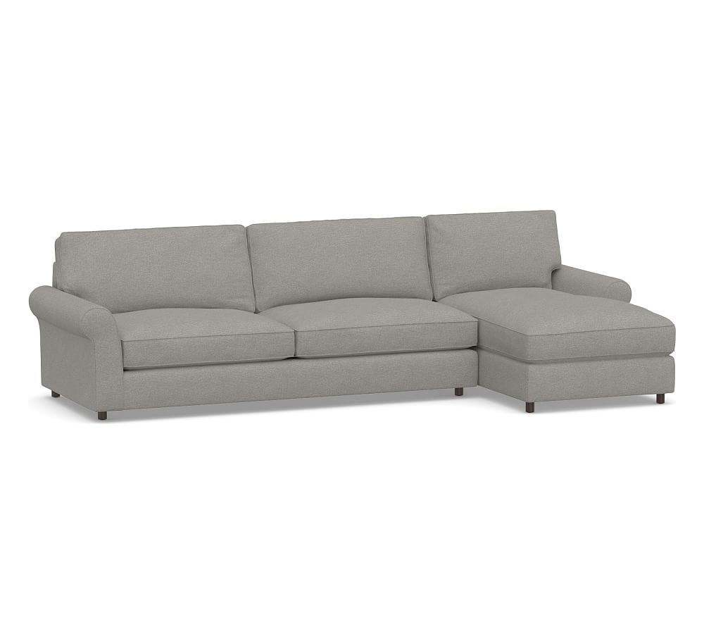 PB Comfort Roll Arm Upholstered Left Arm Sofa with Chaise Sectional, Box Edge Memory Foam Cushions, Performance Heathered Basketweave Platinum - Image 0