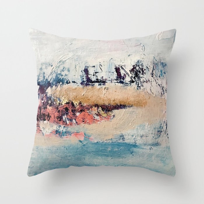 Artemis [2]: A Gorgeous Minimal Abstract Piece In Purples Blues And Gold By Alyssa Hamilton Art Throw Pillow by Alyssa Hamilton Art - Cover (16" x 16") With Pillow Insert - Outdoor Pillow - Image 0