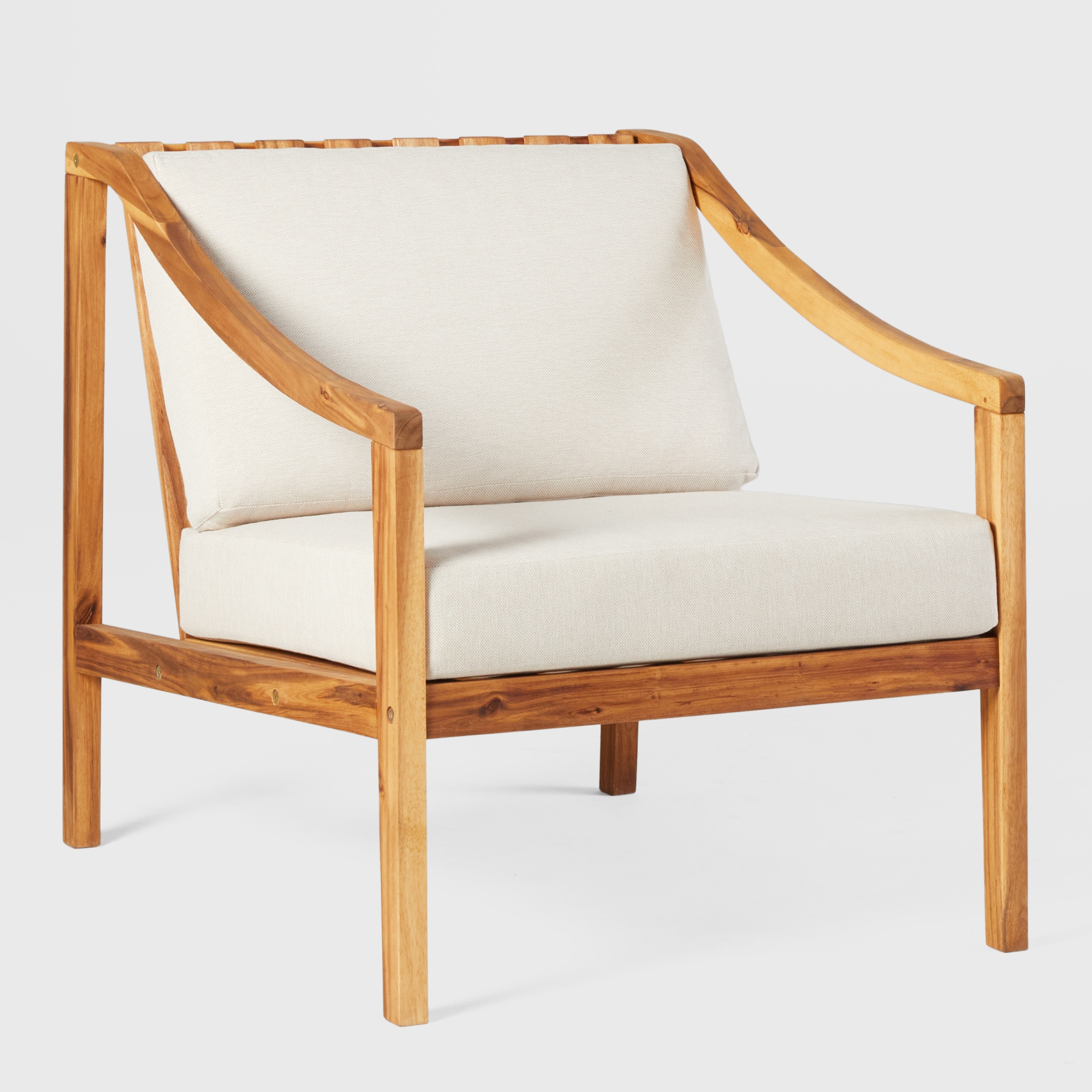 Modern Solid Wood Outdoor Curved Arm Club Chair - Natural - Image 4