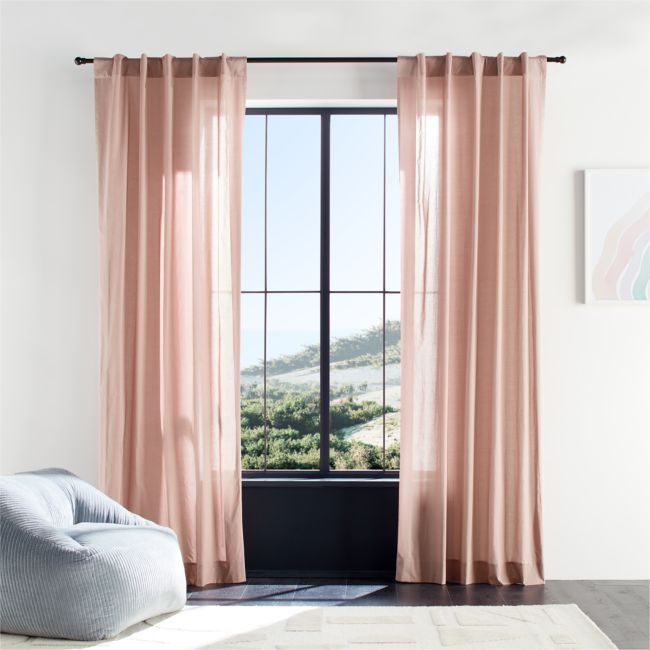Plum Rose Organic Cotton Voile with Satin Border Sheer Window Curtain Panel 44"x84" - Image 0