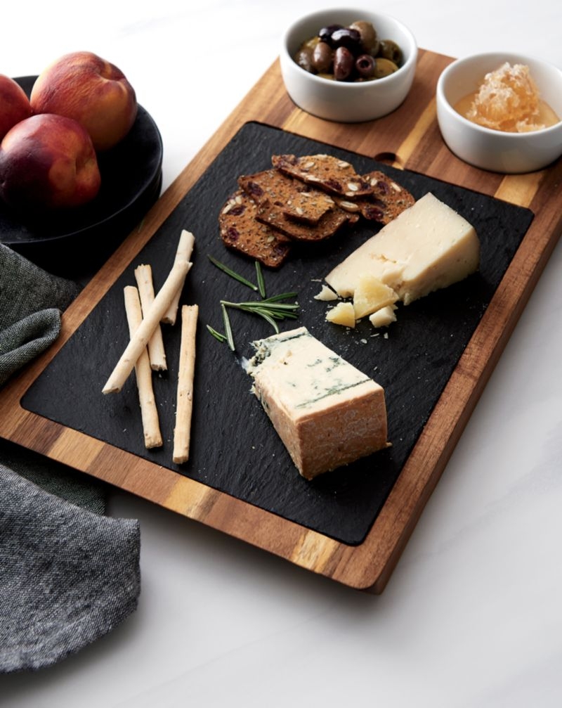 Slate and Wood Serving Board with Bowls - Image 1