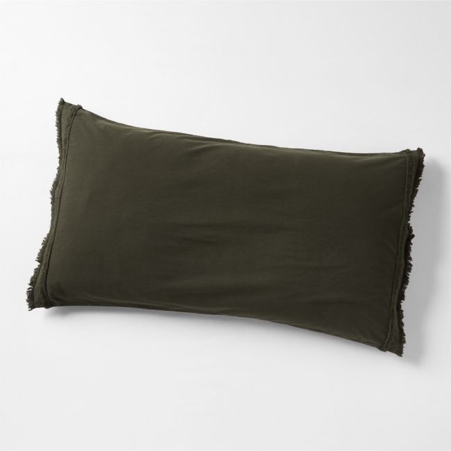 Favorite Washed Organic Cotton Ficus Green Eyelash King Bed Pillow Sham - Image 0