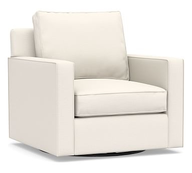 Cameron Square Arm Upholstered Swivel Armchair, Polyester Wrapped Cushions, Performance Chateau Basketweave Ivory - Image 0