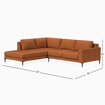 Harper Sectional Set 08: Right Arm Arm 75" Sofa, Left Arm Terminal Chaise, Poly, Saddle Leather, Slate, Antique Bronze - Image 3