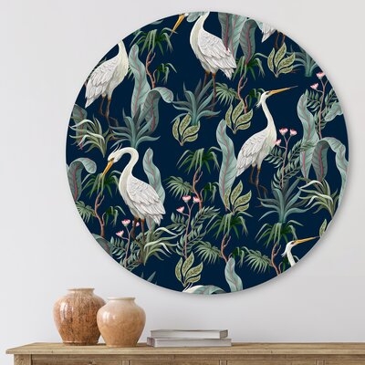 Chinoiserie With Birds And Peonies VII - Traditional Metal Circle Wall Art - Image 0