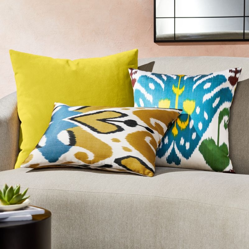 Silk Ikat Pillow Cover Yellow/Blue 22"x15" - Image 2