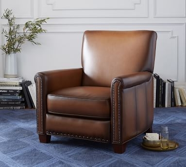 Irving Roll Arm Leather Recliner with Bronze Nailheads, Polyester Wrapped Cushions, Vintage Camel - Image 3