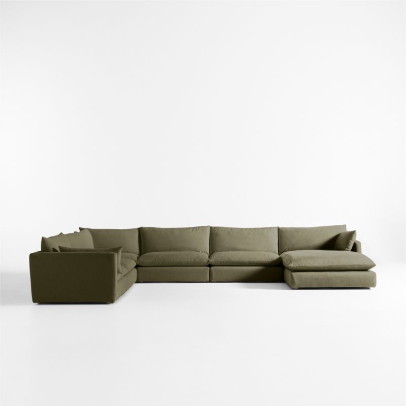 Unwind Modular 6-Piece L-Shaped Slipcovered Sectional Sofa with Chaise Lounge - Image 1