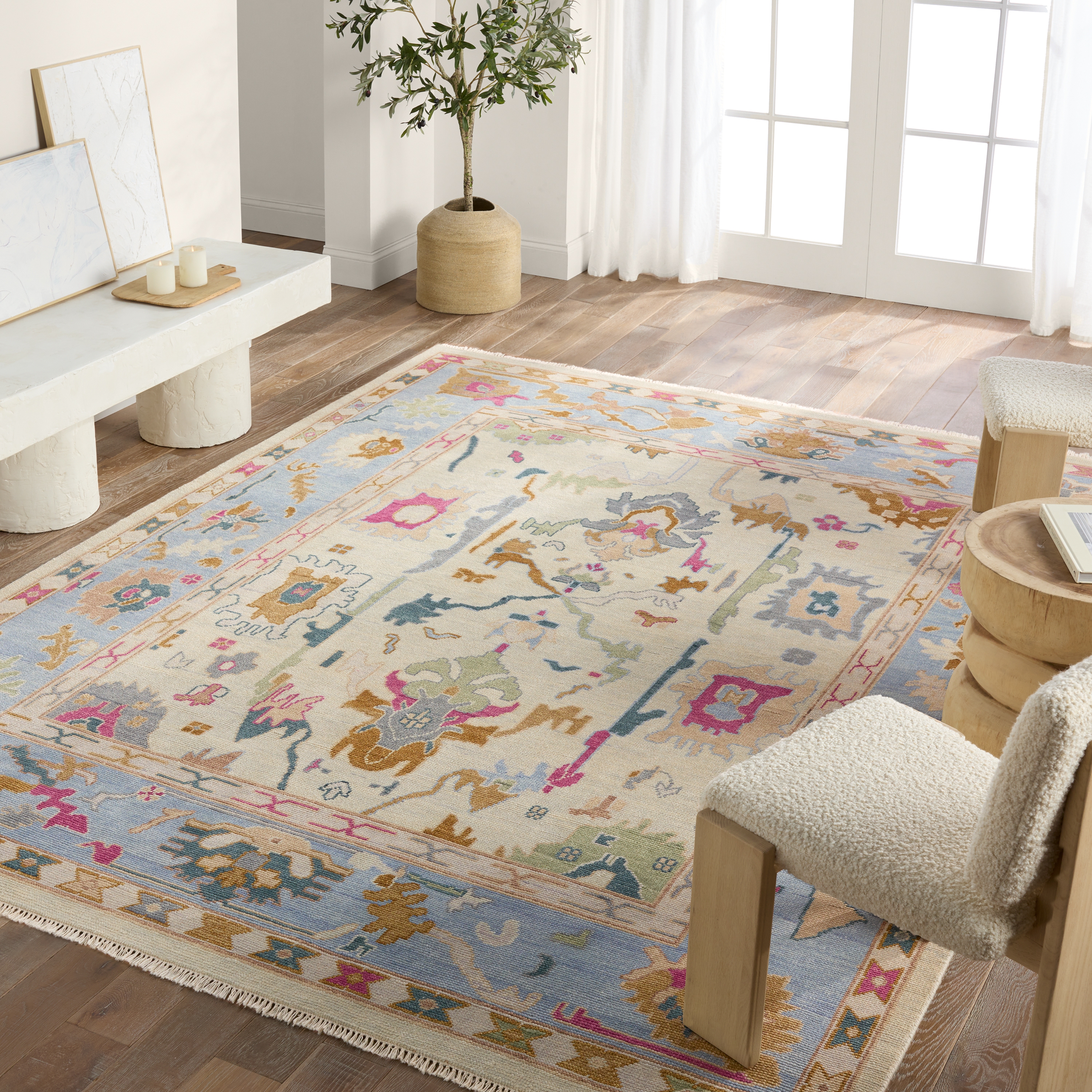 Luni EVE07 Handknotted Floral Ivory and Multicolor Area Rug (8'x10') - Image 4