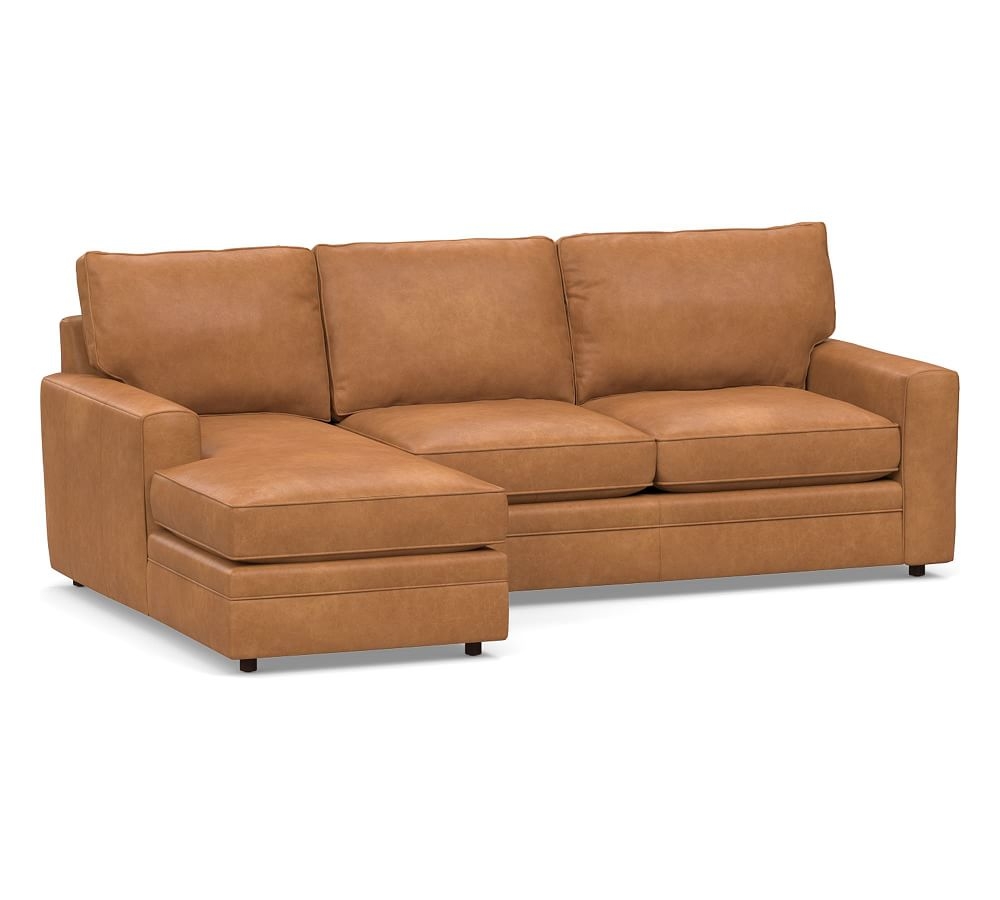 Pearce Square Arm Leather Right Arm 2-Piece Loveseat with Chaise Sectional, Polyester Wrapped Cushions, Churchfield Camel - Image 0
