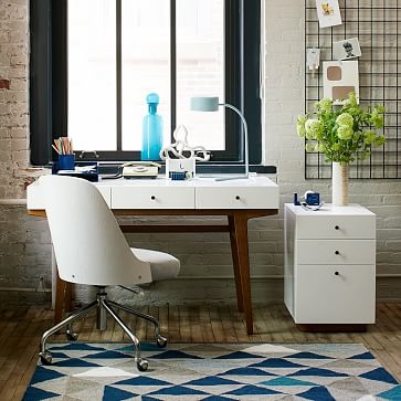 Modern Desk, Pecan/White - Image 1