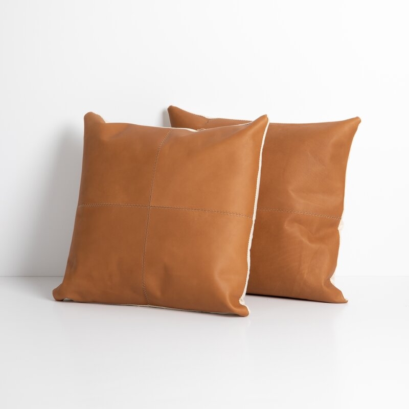 Four Hands Mateo Square Leather Pillow Cover & Insert Color: Whiskey - Image 0