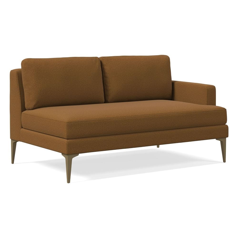 Andes Petite Right Arm 2 Seater Sofa, Poly, Distressed Velvet, Golden Oak, Blackened Brass - Image 0