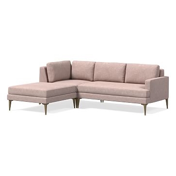 Andes Petite Sectional Set 45: Right Arm 2 Seater Sofa, Corner, Ottoman, Poly, Distressed Velvet, Mauve, Blackened Brass - Image 0